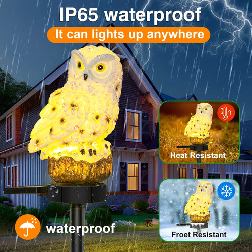 DAYBETTER Outdoor Solar Lights for The Garden Decor,Solar Powered Resin Owl LED Lights with Stake