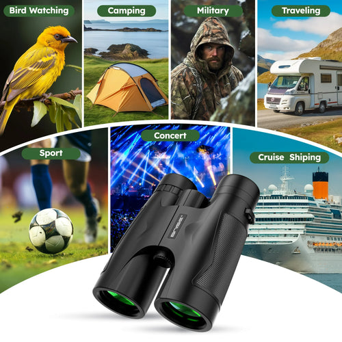 BNISE Binoculars for Adults , 10X42 HD Professional Binoculars with Low Light Vision.BAK 4 Prism FMC Lens, Compact Binoculars for Bird Watching,Hunting,Hiking Outdoor Traveling