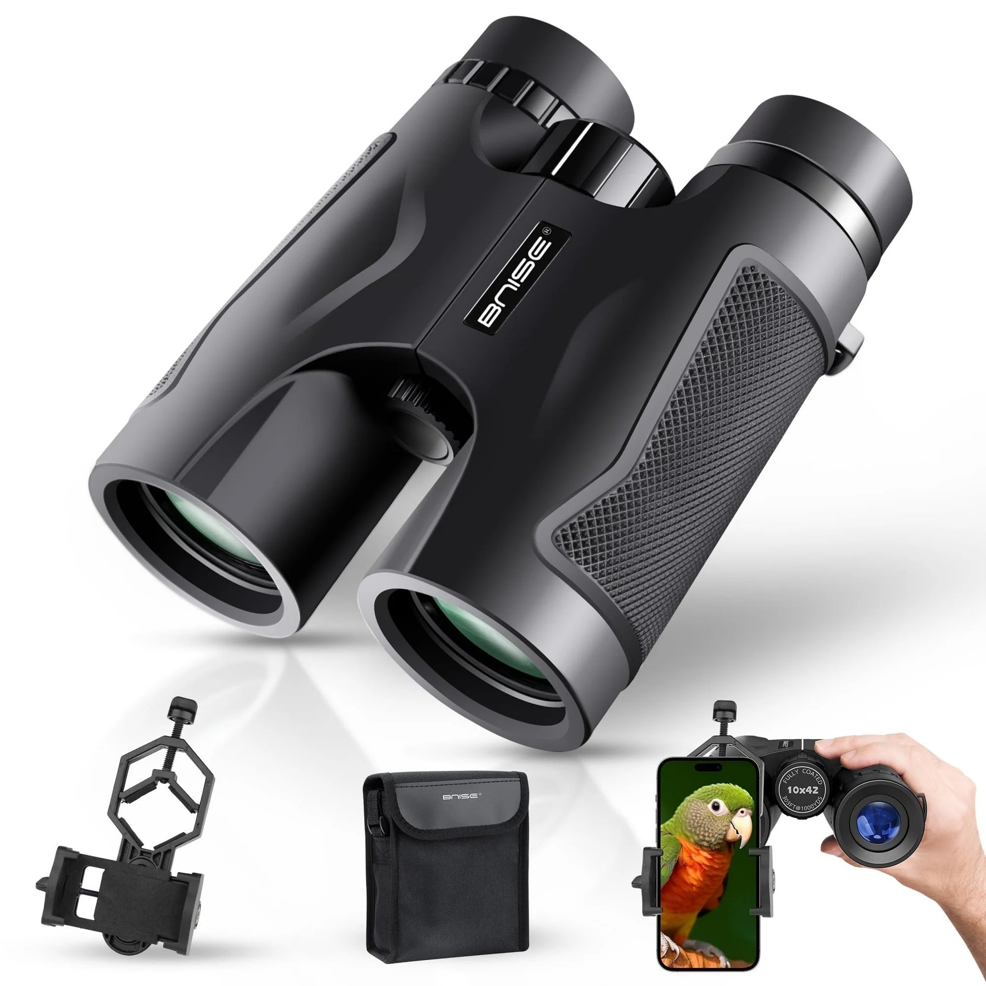 BNISE Binoculars for Adults , 10X42 HD Professional Binoculars with Low Light Vision.BAK 4 Prism FMC Lens, Compact Binoculars for Bird Watching,Hunting,Hiking Outdoor Traveling