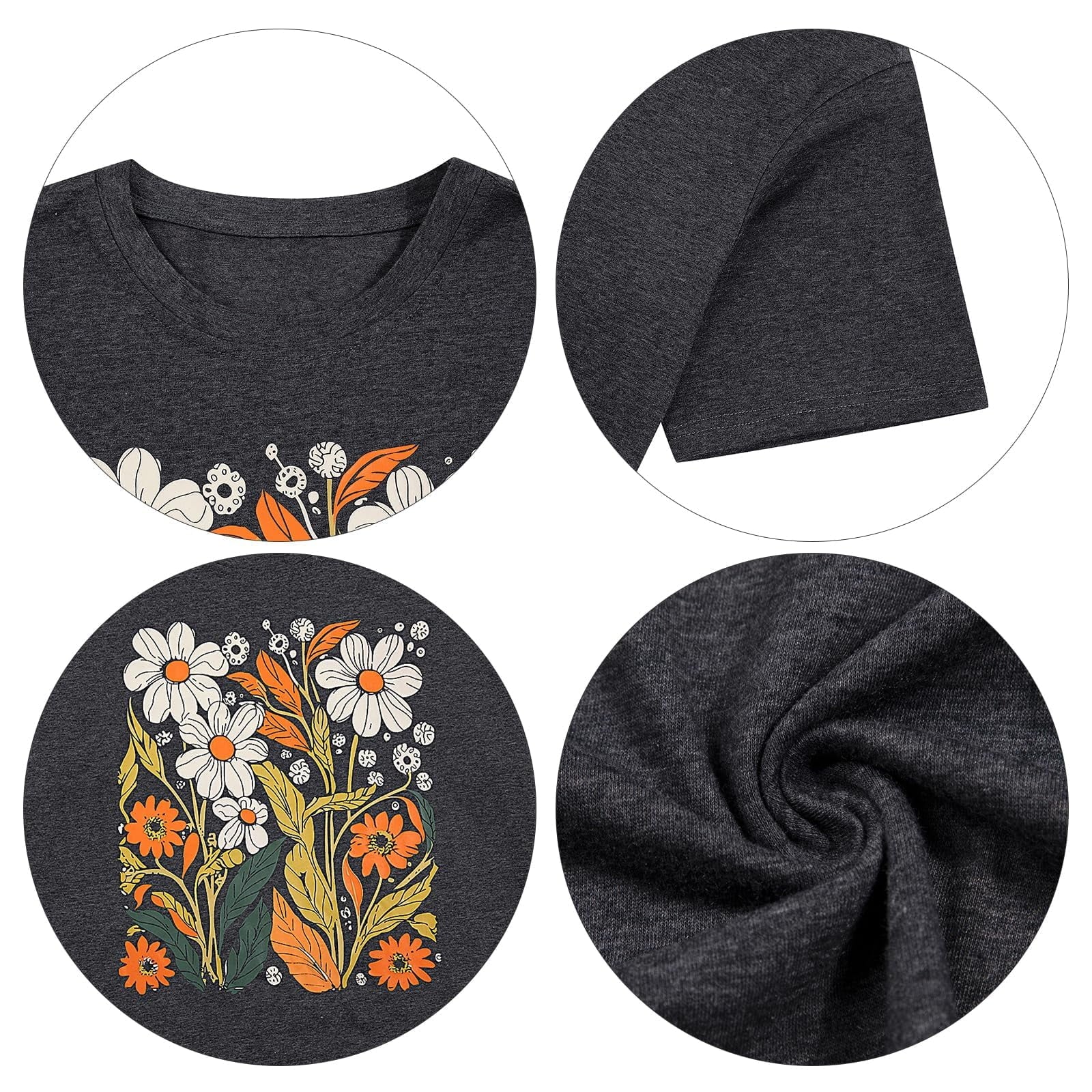 MOUSYA Womens Oversized Graphic Tshirt,Vintage Wildflower Shirt Boho Hiking T Shirt Nature Life Tee Summer Plant Tops